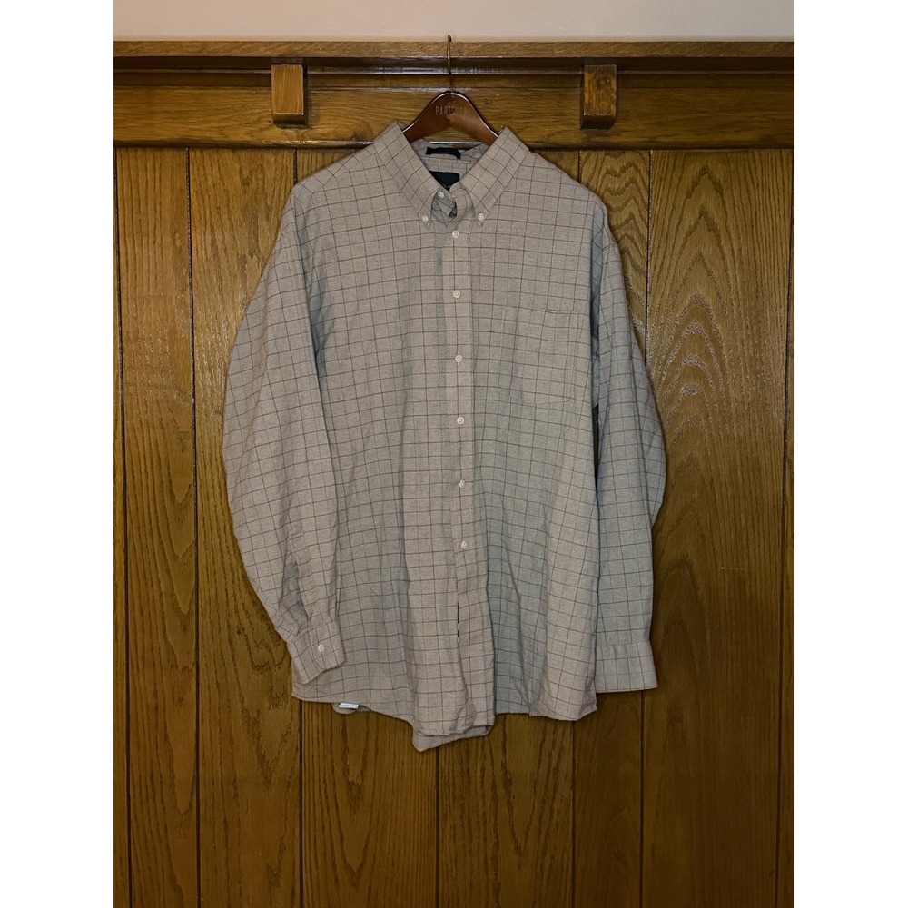 BILL BLASS Mens Tan Plaid Wrinkle Free Oxford Button Down Shirt Size